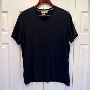 Burberry Men's Black V-Neck Tee with Black Emblem